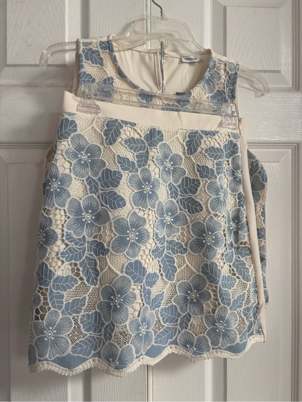 Blue Floral Lace Two‑Piece Set – NWT – Crop Top & Above‑Knee Skirt – Size M